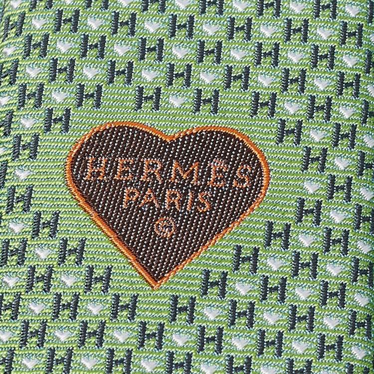 Pre Owned Hermes Green H Love Jacquard Silk Tie