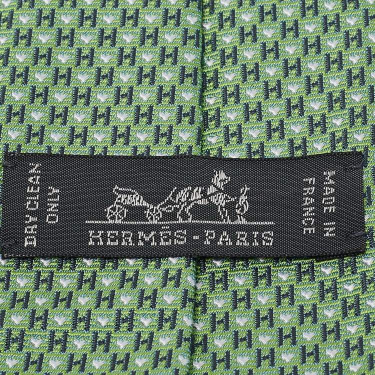 Pre Owned Hermes Green H Love Jacquard Silk Tie