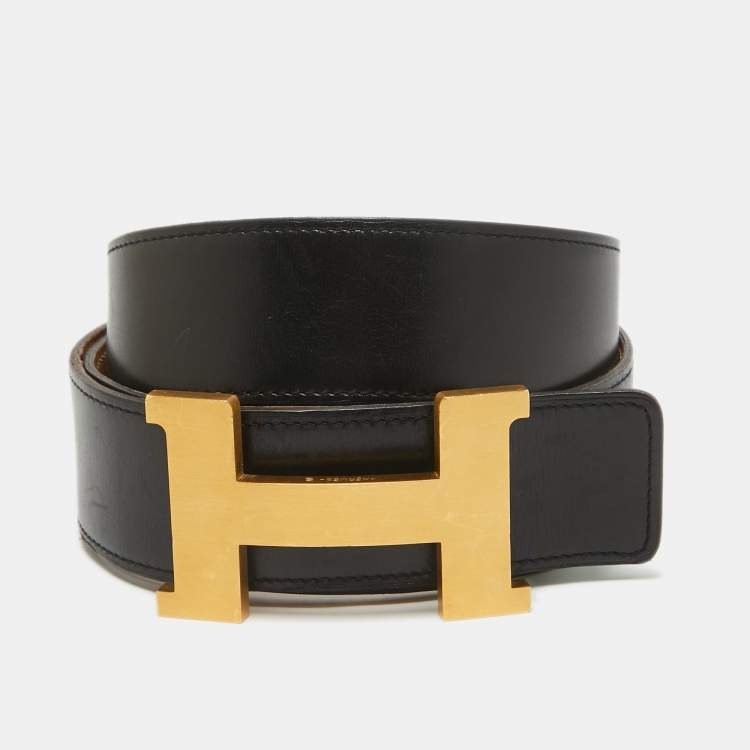 Pre Owned Hermes Noir/Gold Chamonix and Box Leather Constance Reversible Belt 95 CM