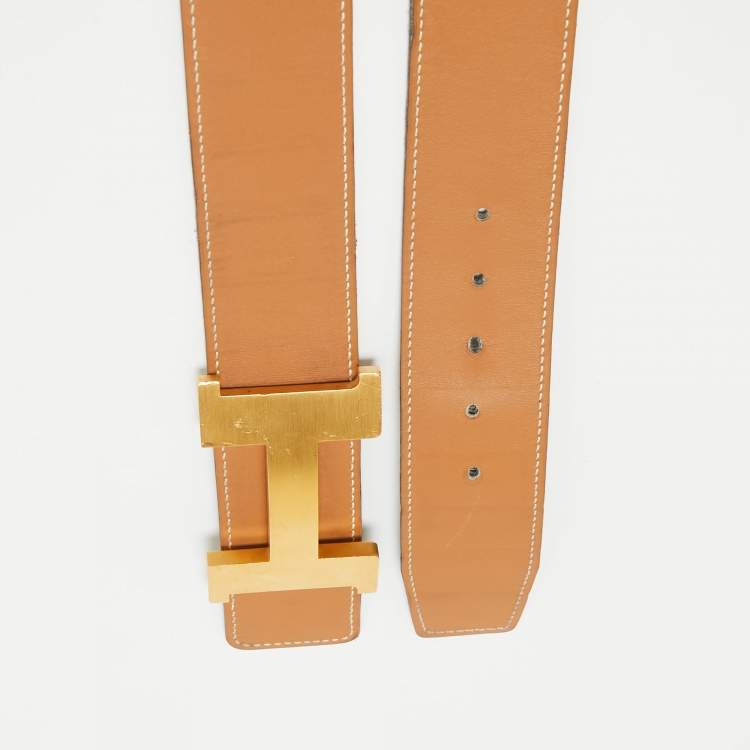 Pre Owned Hermes Noir/Gold Chamonix and Box Leather Constance Reversible Belt 95 CM