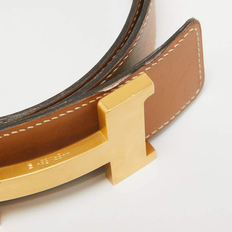 Pre Owned Hermes Noir/Gold Chamonix and Box Leather Constance Reversible Belt 95 CM