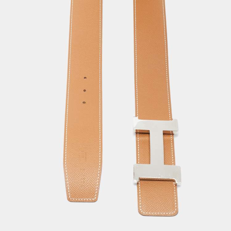 Pre Owned Hermes Gold/Orange Epsom Leather Constance Reversible Belt 85 CM