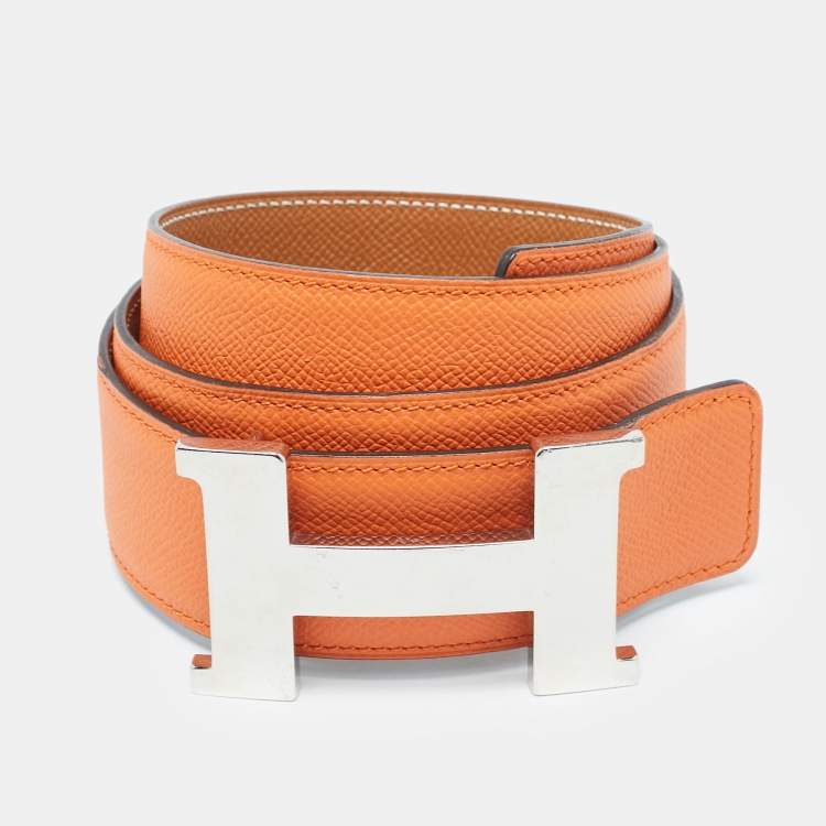 Pre Owned Hermes Gold/Orange Epsom Leather Constance Reversible Belt 85 CM