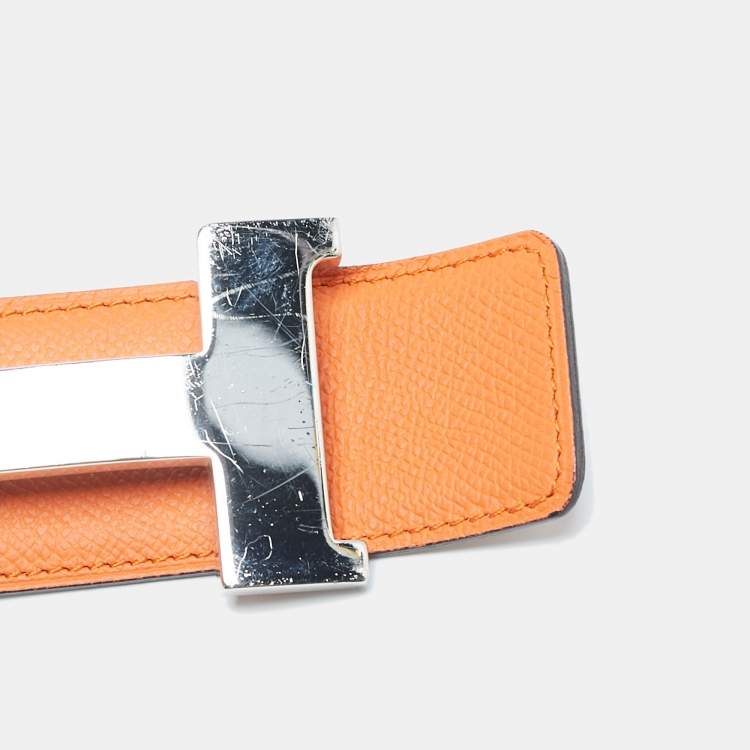 Pre Owned Hermes Gold/Orange Epsom Leather Constance Reversible Belt 85 CM
