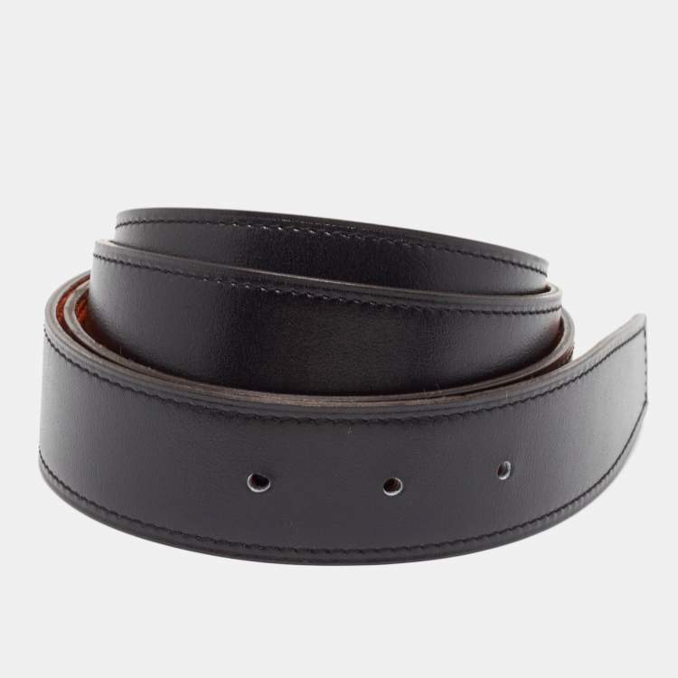 Pre Owned Hermes Black/Orange Box and Togo Leather Reversible Belt Strap 105CM