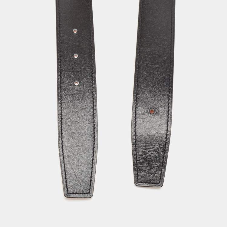 Pre Owned Hermes Black/Orange Box and Togo Leather Reversible Belt Strap 105CM