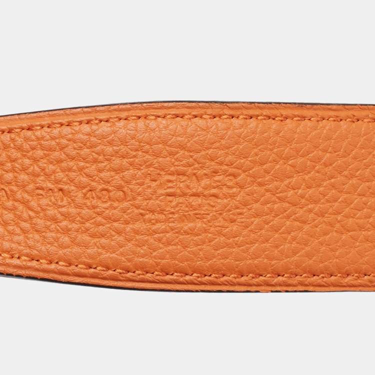 Pre Owned Hermes Black/Orange Box and Togo Leather Reversible Belt Strap 105CM