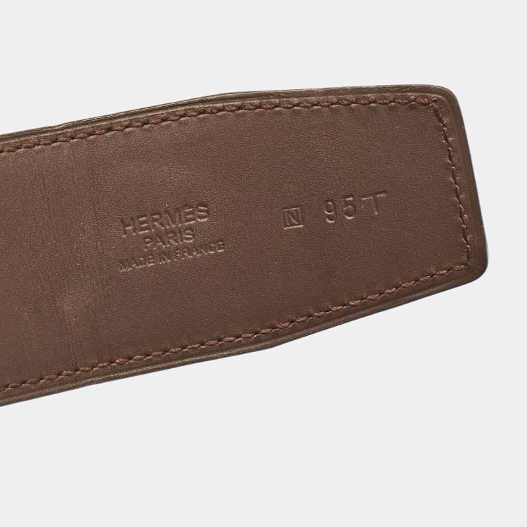 Pre Owned Hermes Noir/Chocolate Chamonix and Swift Leather Constance Reversible Belt 95 CM