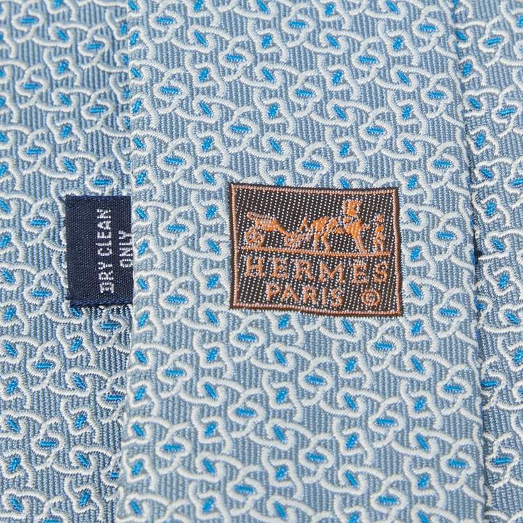 Pre Owned Hermes Blue Patterned Silk Classic Tie