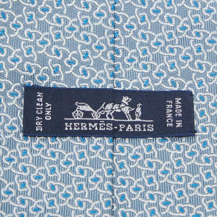 Pre Owned Hermes Blue Patterned Silk Classic Tie