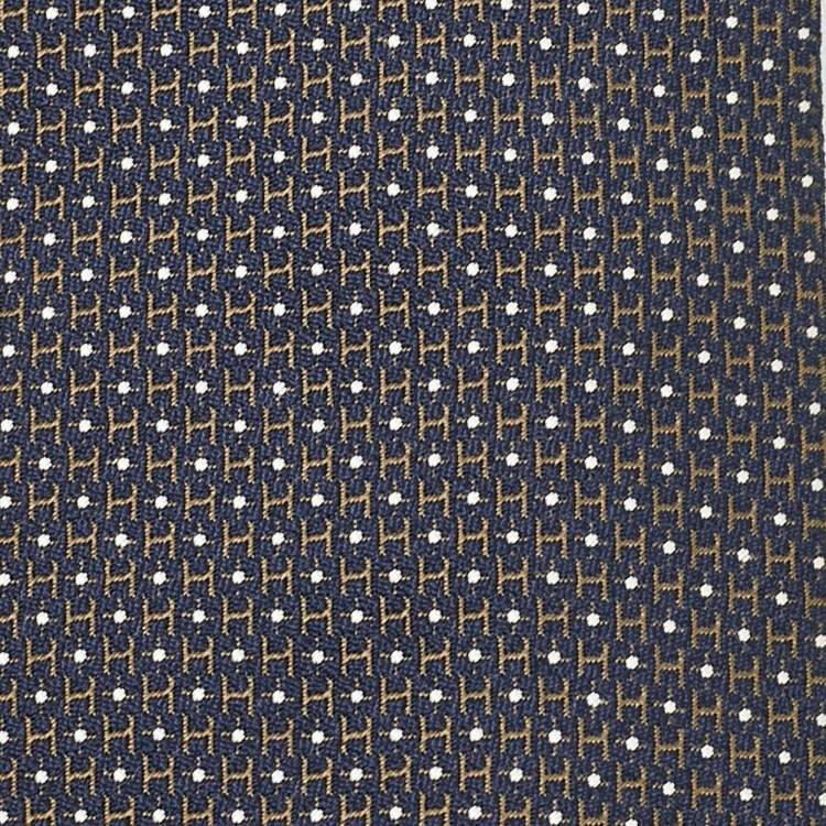 Pre Owned Hermes Navy Blue H Pattern Silk Tie 