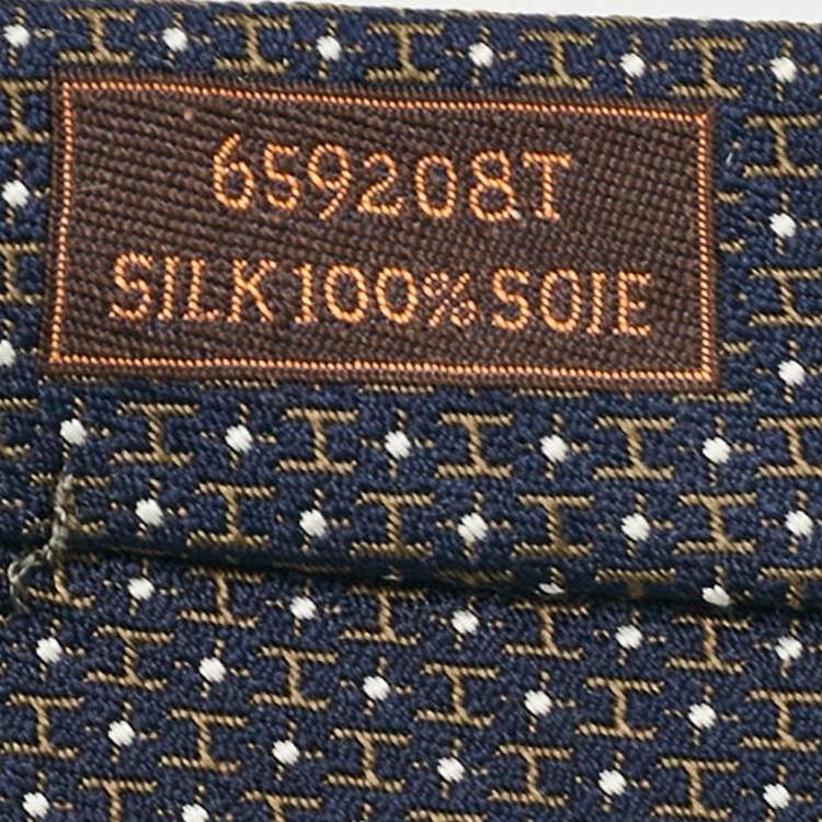 Pre Owned Hermes Navy Blue H Pattern Silk Tie 