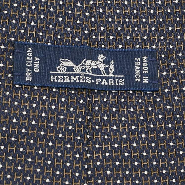 Pre Owned Hermes Navy Blue H Pattern Silk Tie 