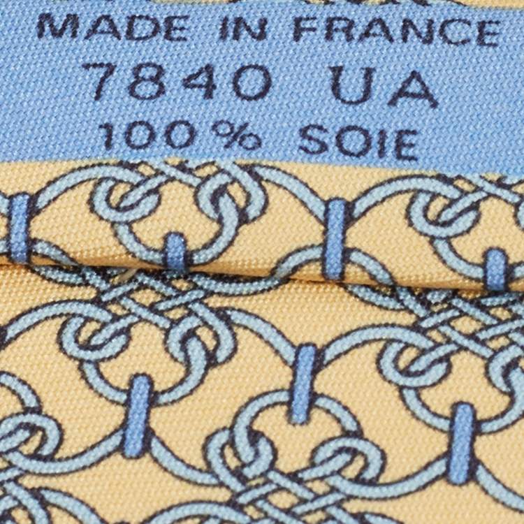 Pre Owned Hermes Vintage Yellow Printed Silk Traditional Tie 