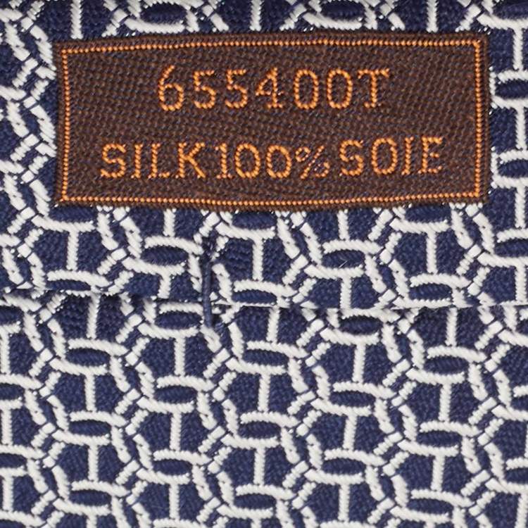 Pre Owned Hermes Blue Patterned Lourde Silk Tie 