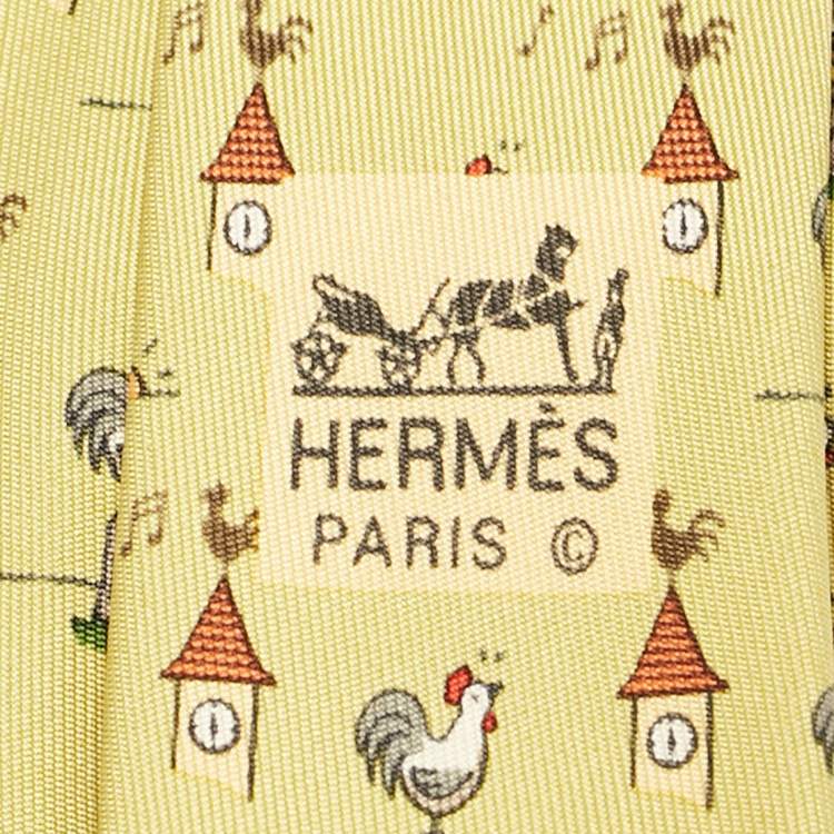 مملوكة مسبقًا Hermes Yellow Rooster Print Silk Tie 
