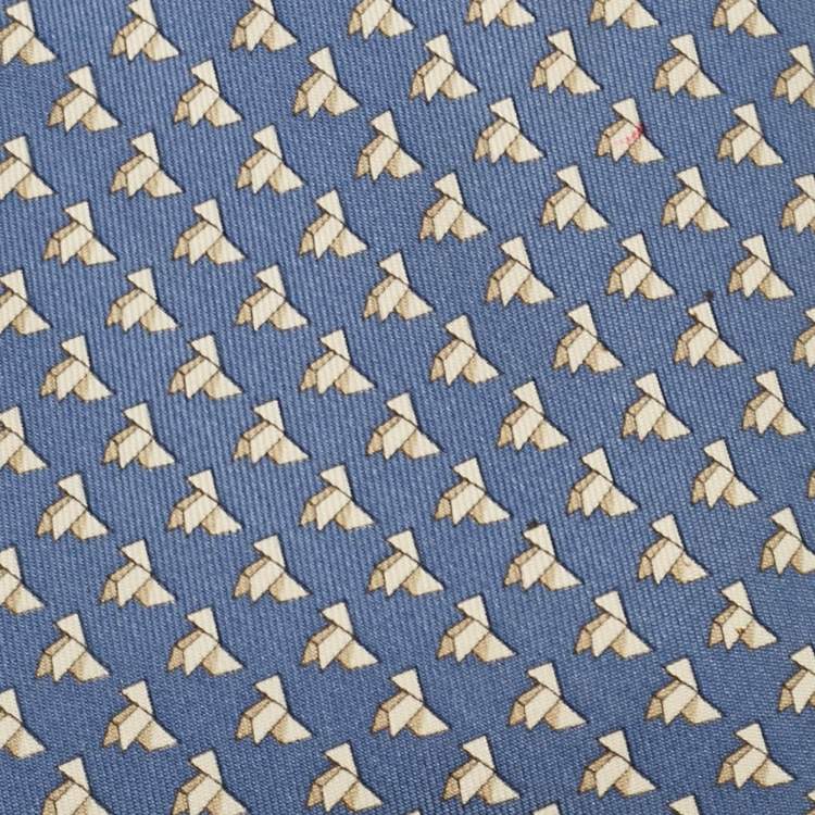 Pre Owned Hermes Blue Origami Chicken Print Silk Tie