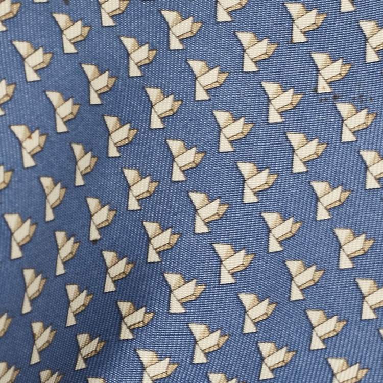 Pre Owned Hermes Blue Origami Chicken Print Silk Tie