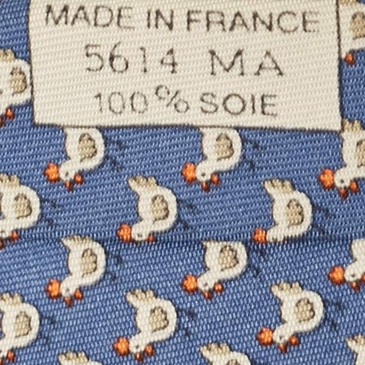 Pre Owned Hermes Blue Origami Chicken Print Silk Tie