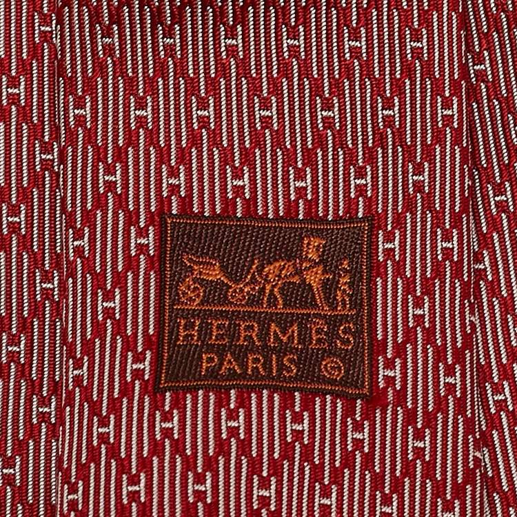 Pre Owned Hermes Red 7 H Echo Silk Tie 