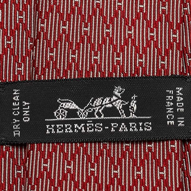 Pre Owned Hermes Red 7 H Echo Silk Tie 