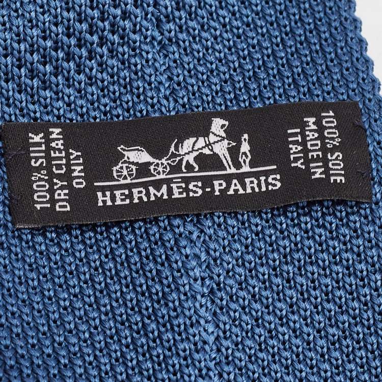 Pre Owned Hermes Blue Silk Knit Tete-A-Tete Equestre Tie