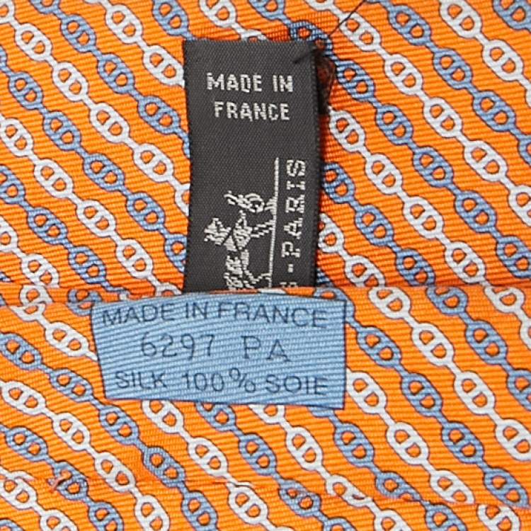 Pre Owned Hermes orange Print Silk L'ancre Tie