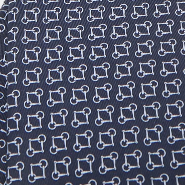 Pre Owned Hermes Navy Blue Print Silk Mors Ever Marine Tie
