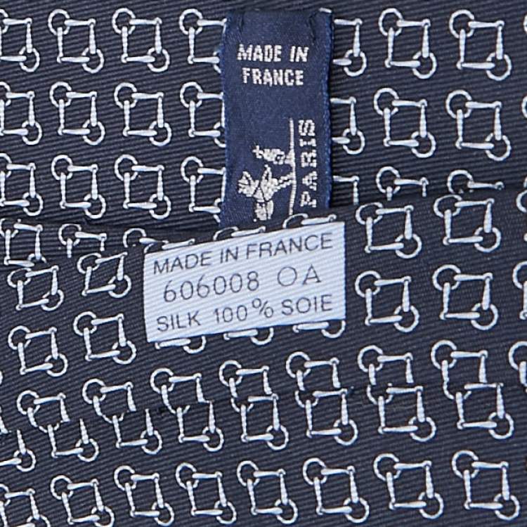 Pre Owned Hermes Navy Blue Print Silk Mors Ever Marine Tie