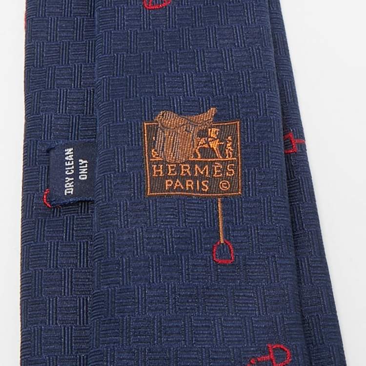 Pre Owned Hermes Navy Blue Silk Pluie Equestre Tie