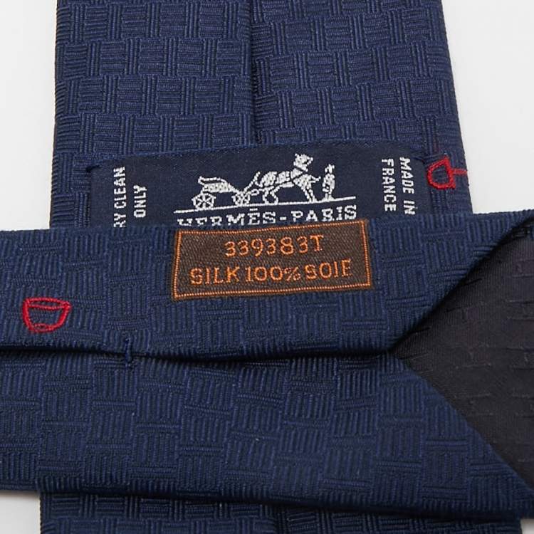 Pre Owned Hermes Navy Blue Silk Pluie Equestre Tie