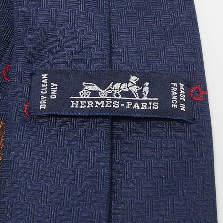 Pre Owned Hermes Navy Blue Silk Pluie Equestre Tie