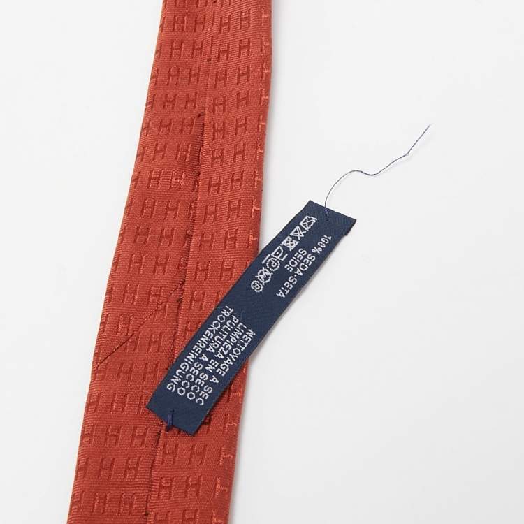 Pre Owned Hermes Brown Silk Faconnee H Tie