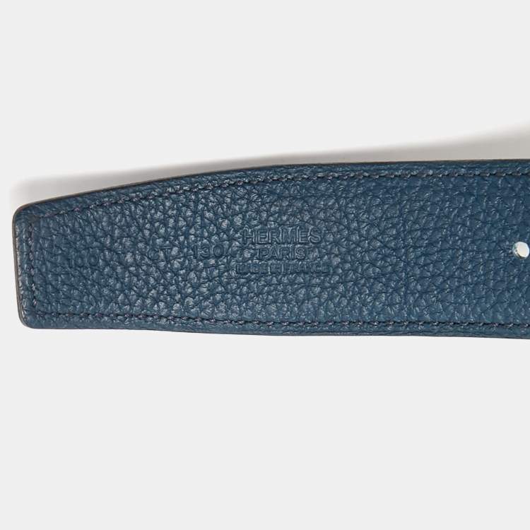 Pre Owned Hermes Noir/Bleu De Prusse Chamonix and Togo Leather H Au Carre Reversible Belt 100 CM