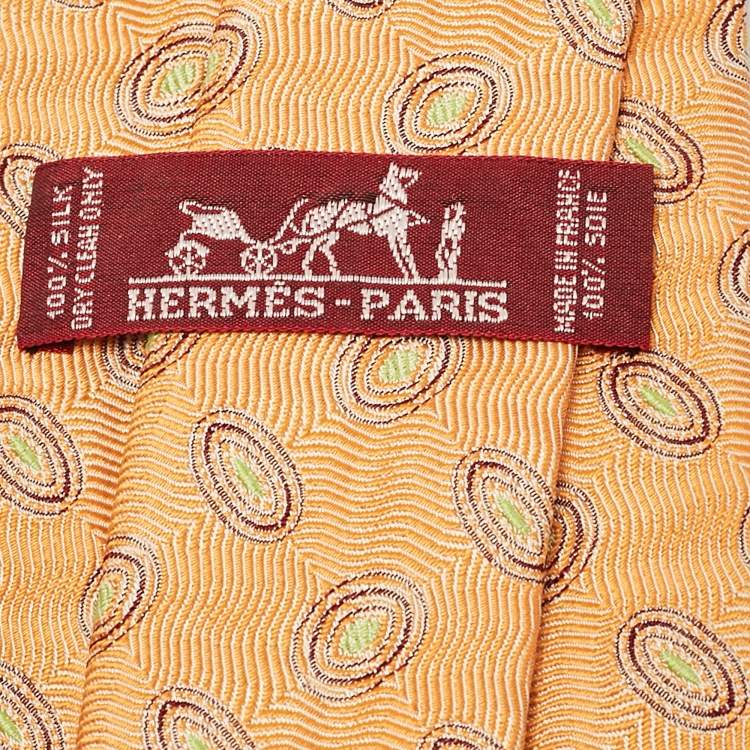 Pre Owned Hermes Orange Patterned Silk Tie