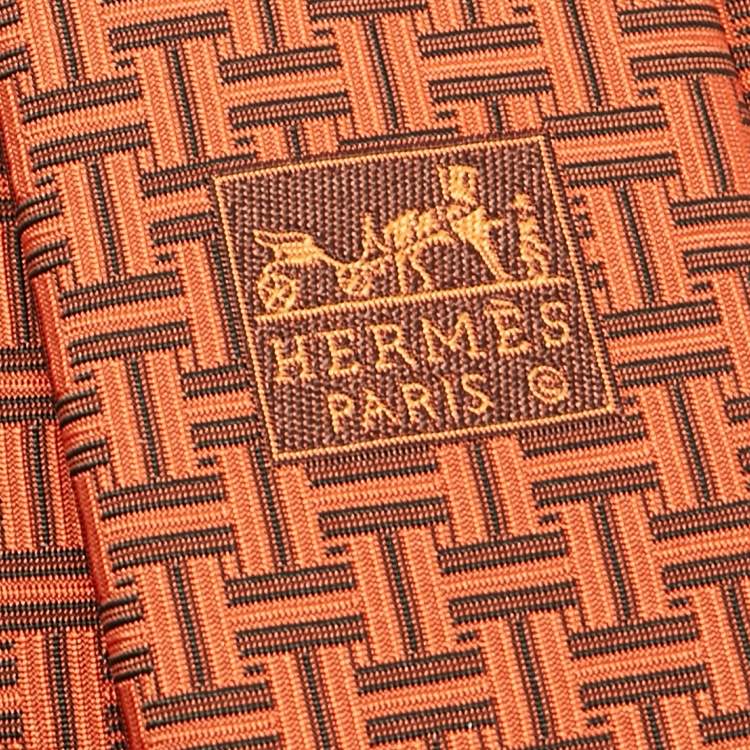 Pre Owned Hermès Orange Patterned Silk Tie
