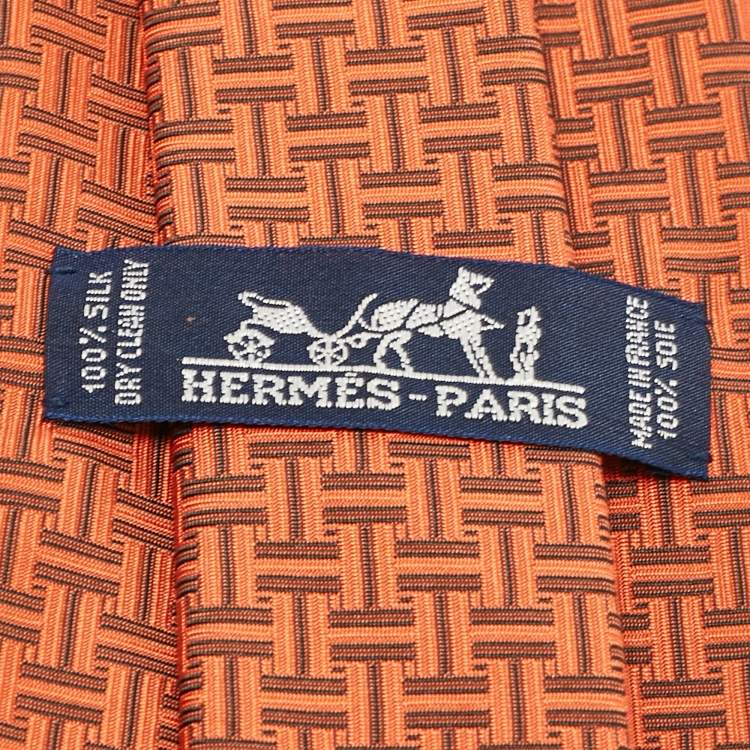 Pre Owned Hermès Orange Patterned Silk Tie