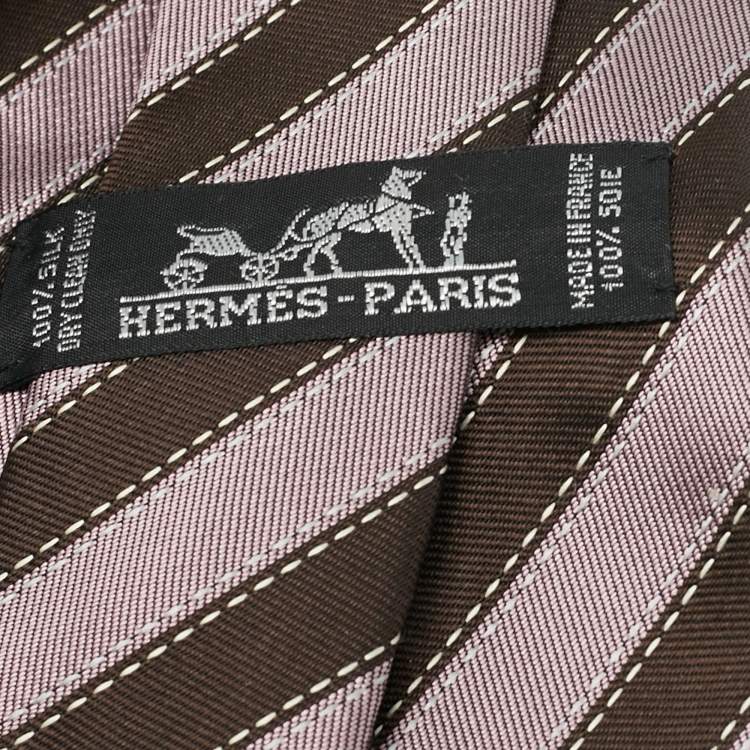 Pre Owned Hermès Brown Diagonal Striped Silk Tie 
