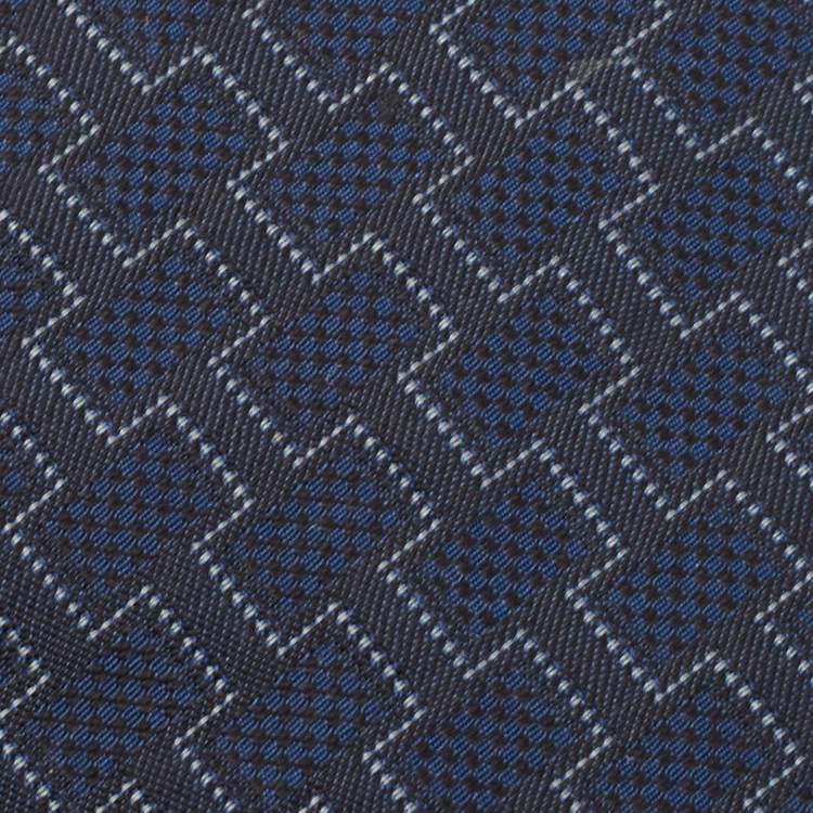 Pre Owned Hermes Navy Blue Patterned Silk Tie