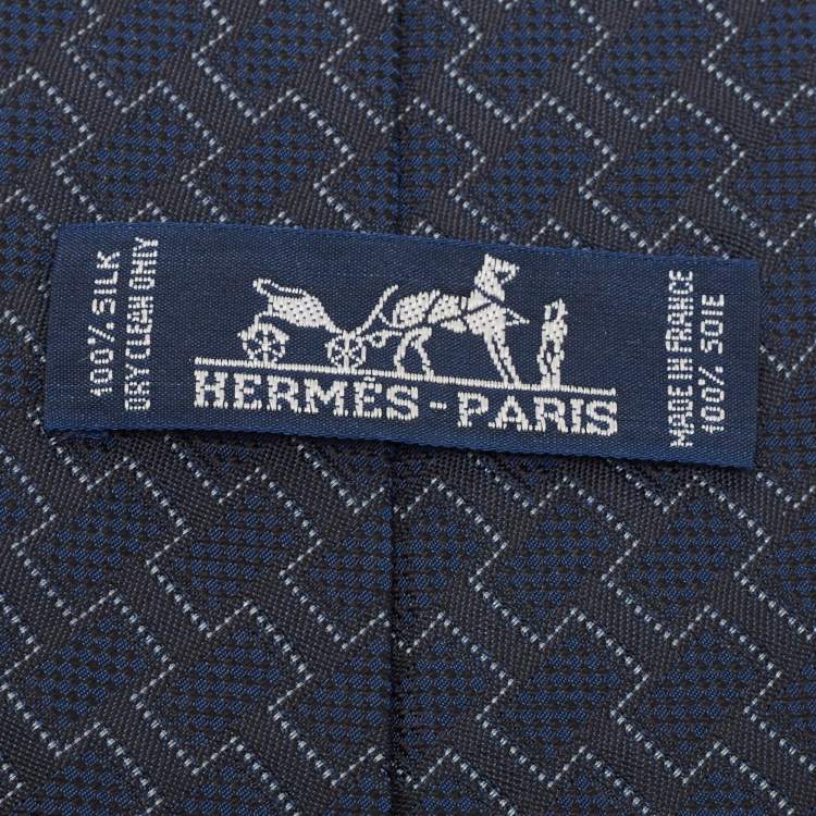 Pre Owned Hermes Navy Blue Patterned Silk Tie