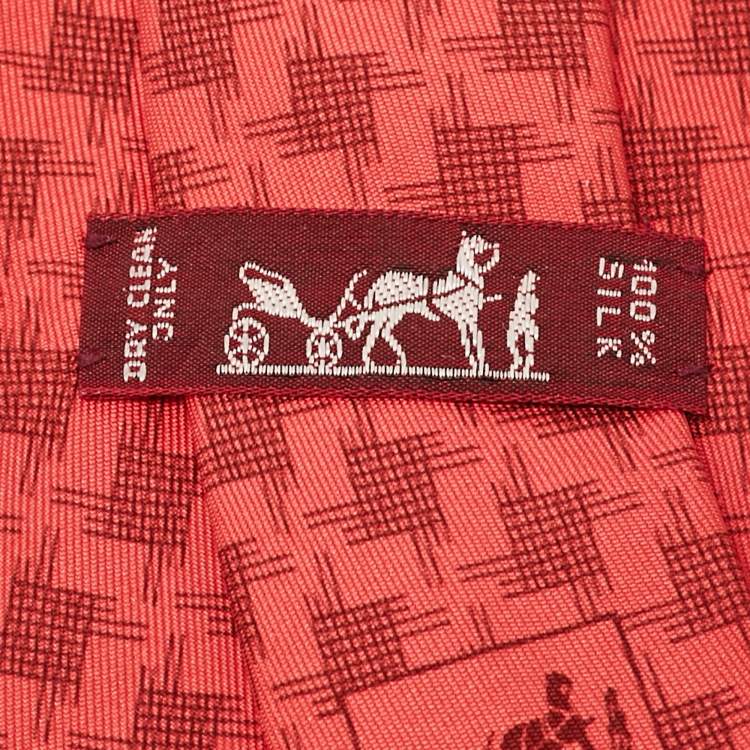 Pre Owned Hermes Pink Print Silk Tie