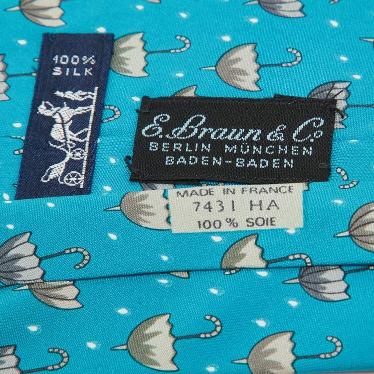 Pre Owned Hermes Blue/Grey Umbrella Print Silk Classic Tie