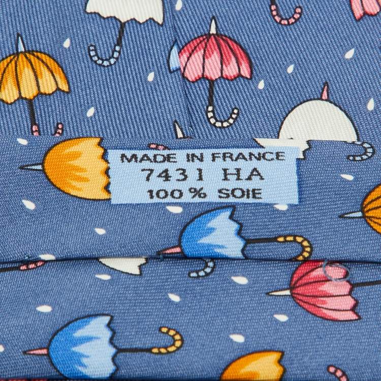 Pre Owned Hermes Multicolor Umbrella Print Silk Classic Tie