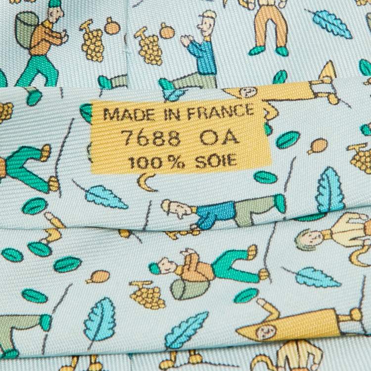 Pre Owned Hermes Multicolor Les Vendanges Print Silk Classic Tie
