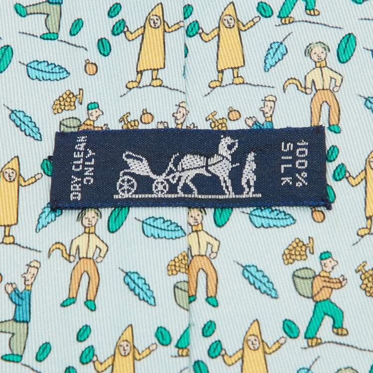 Pre Owned Hermes Multicolor Les Vendanges Print Silk Classic Tie