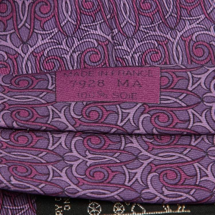 Pre Owned Hermes Purple Patterned Silk Classic Tie