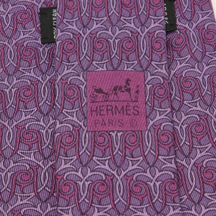 Pre Owned Hermes Purple Patterned Silk Classic Tie