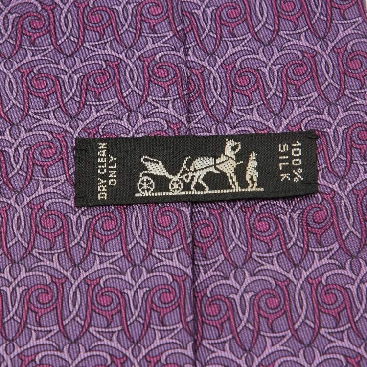 Pre Owned Hermes Purple Patterned Silk Classic Tie