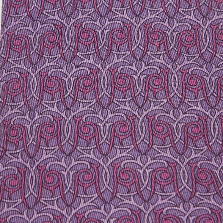 Pre Owned Hermes Purple Patterned Silk Classic Tie
