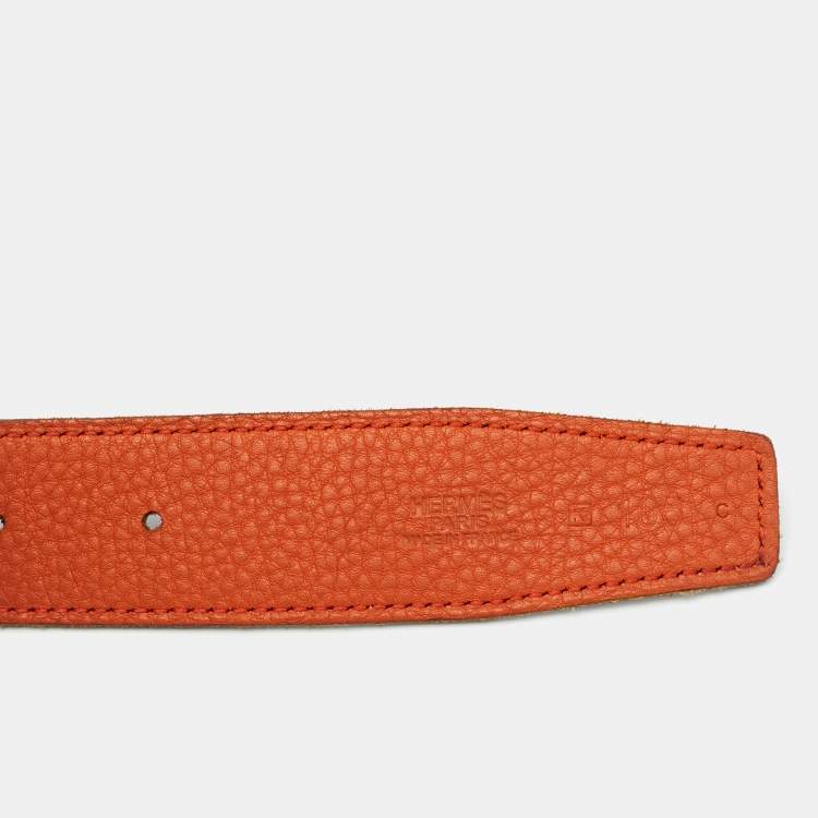 Pre Owned Hermès Orange/Noir Togo and Chamonix Leather H Buckle Reversible Belt 105 CM